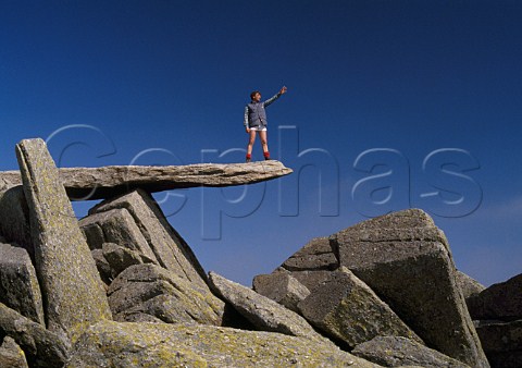 Walker on the Cantilever Glyder Fach   Snowdonia Wales