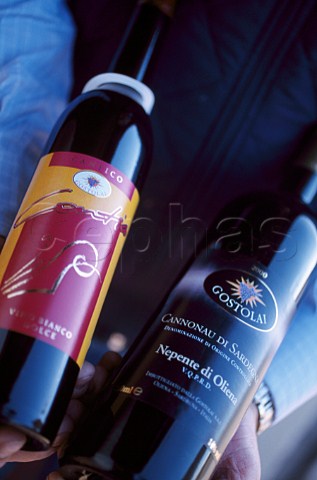 Bottles of Cantico and Cannonau di Sardegna wine of Gostolai  Oliena Sardinia Italy