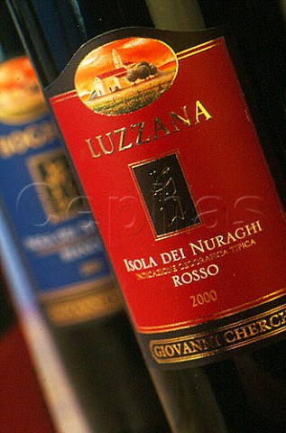 Bottle of Luzzana wine Isola dei Nuraghi Cherchi Giovanni Maria Usini Sardinia Italy