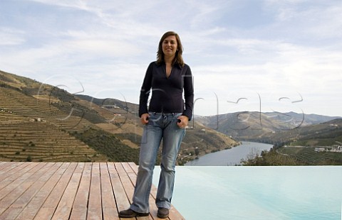 Susana Esteban winemaker at Quinta do Crasto by their infinity pool above the River Douro at Ferrao Portugal Port  Douro