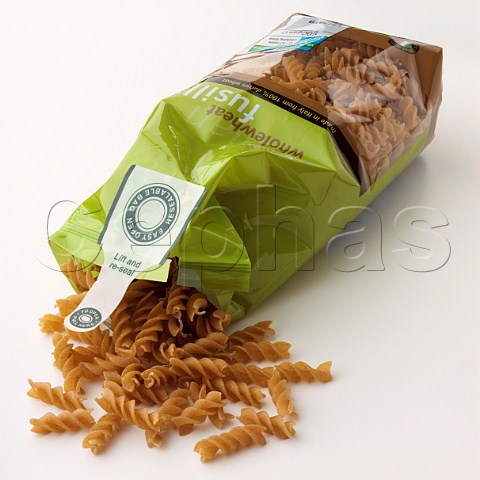 A bag of wholewheat fusilli pasta