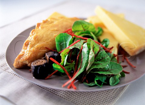Cornish pasty with ruby chard and cheese slices