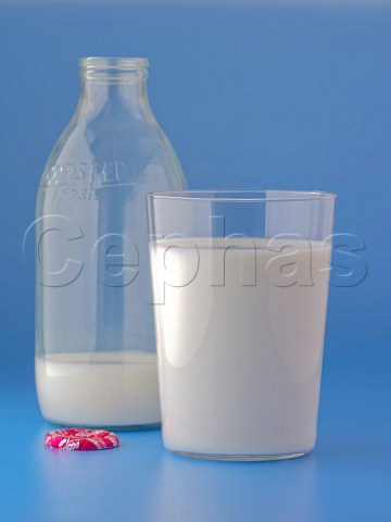 Opened bottle and glass of Milk