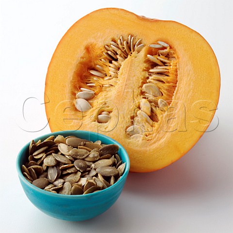 Half a pumpkin with seeds