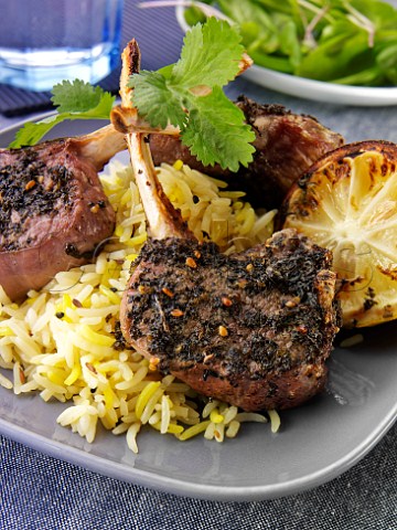 Lamb chops with rice
