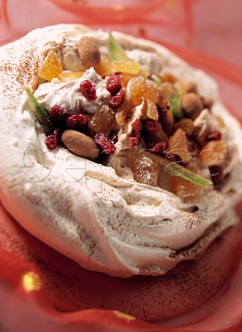 Chestnut pavlova with candied fruit