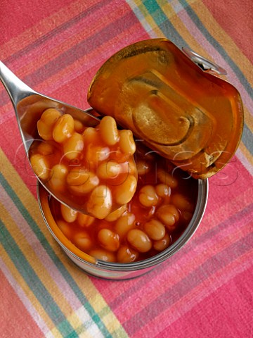 Opened can of baked beans