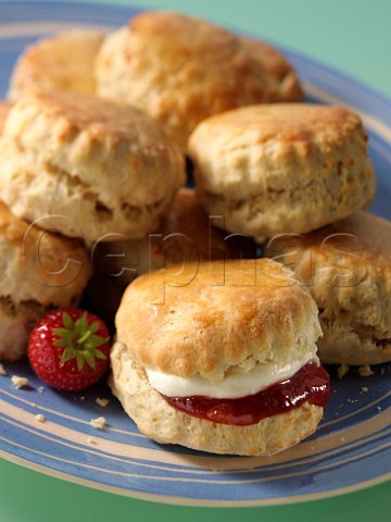 Scones with strawberry jam and clotted cream