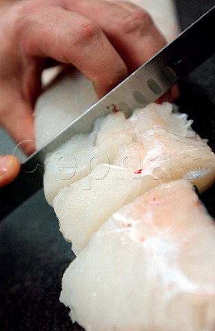 Skrei Arctic cod Being sliced