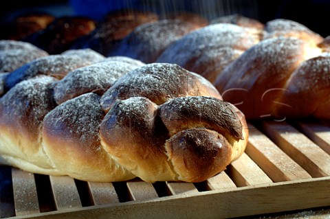 Dusting bread plaits with icing sugar