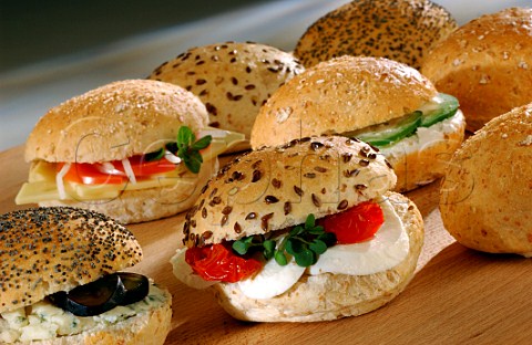 White bread rolls with different fillings