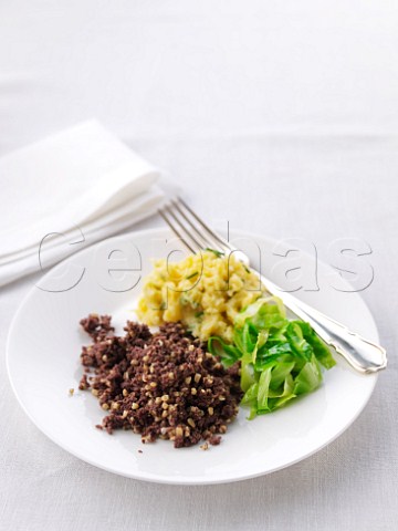 Haggis with bashed neeps and cabbage