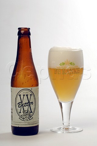 Bottle and glass of XX Bitter beer Brouwerij de Ranke Belgium