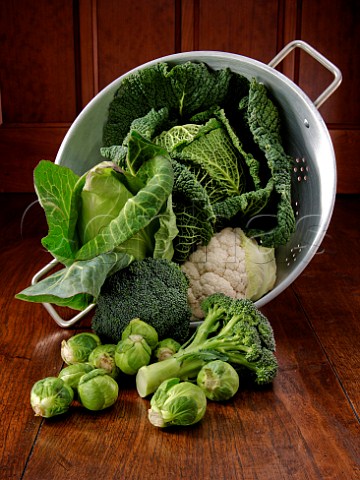 Green vegetables in a colander