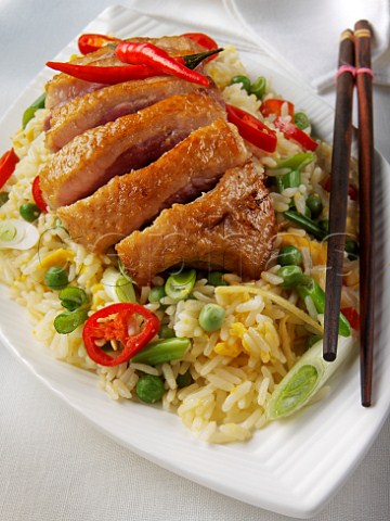 Pan fried duck with special fried rice
