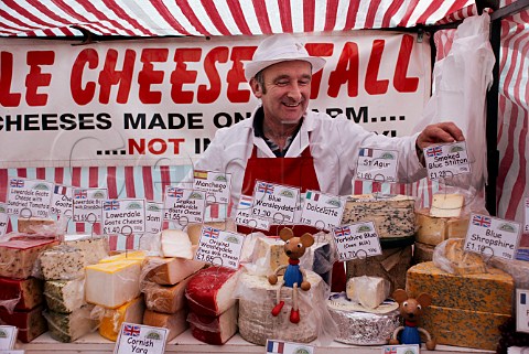 Cheese stall in Pickering market Yorkshire England