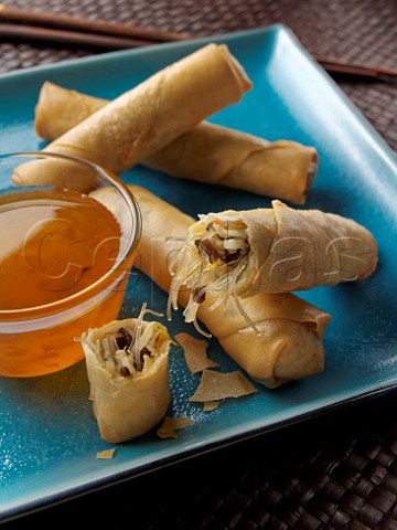 Thai crispy spring rolls with plum sweet and sour dip