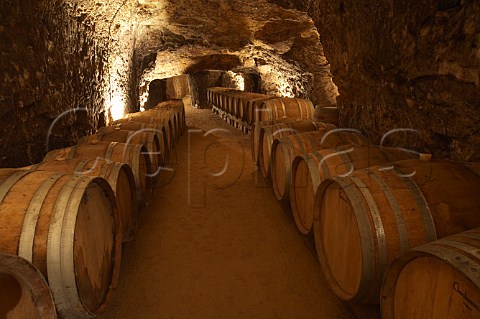 Barrel cellar which has been dug out of the tuffeau subsoil below Domaine des Roches Neuves Varrains MaineetLoire France SaumurChampigny