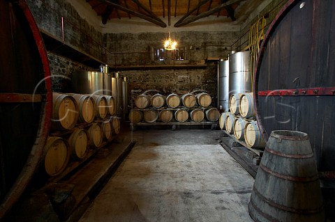 Huge barrels in the cellar of Barone di Villagrande at Milo on the eastern slopes of Mount Etna Sicily Italy DOC Etna
