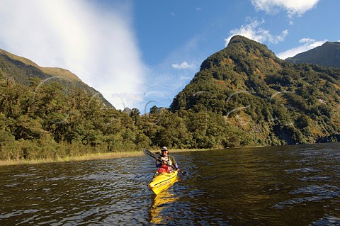 Kayaking in Hope Arm in Doubtful Sound Fiordland National Park South Island New Zealand
