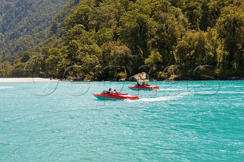 Jetboats on Haast River west coast South Island New Zealand