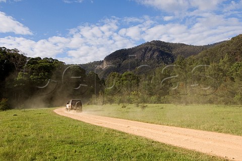 Four wheel drive car on track in Bendethera Valley Deua National Park New South Wales Australia
