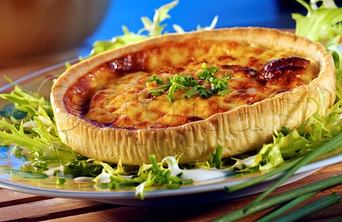 Cheese flan with salad