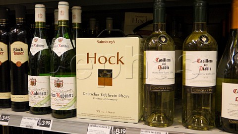 Bag in box Hock wine on sale in an English supermarket