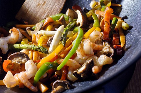 Oriental seafood and vegetable stirfry