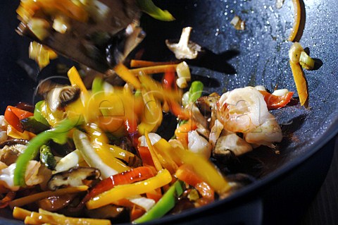 Oriental seafood and vegetable stirfry