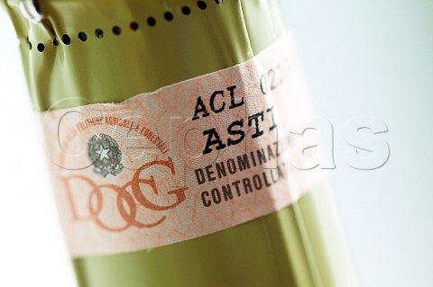 DOCG label on bottle of Moscato dAsti Piemonte Italy Moscato dAsti