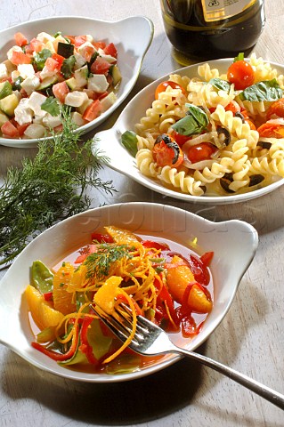 Bowls of different summer salads