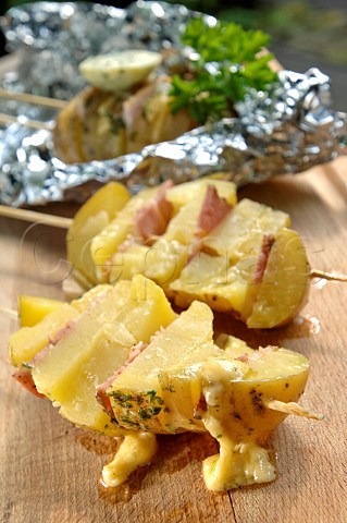 Baked potato with ham and cheese