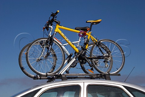 Bicycles on roofrack of car Portugal