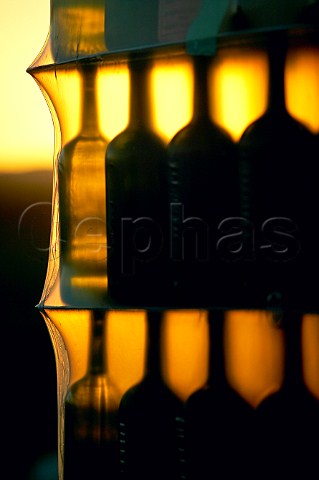 Pallet of empty Bordeaux style wine bottles