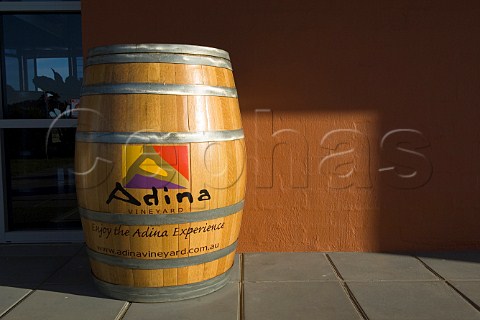Decorative barrel outside Adina Winery cellar door Lower Hunter Valley New South Wales Australia