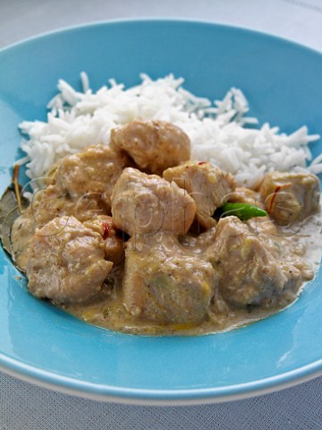 Plate of chicken korma and rice