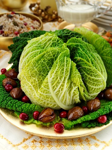 Vegetarian Christmas dinner  Stuffed savoy cabbage