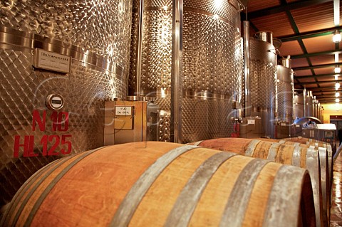 Stainless Steel Tanks and Oak barrels in Ruffinos Poggio Casciano winery Tuscany Italy Chianti Colli Fiorentini