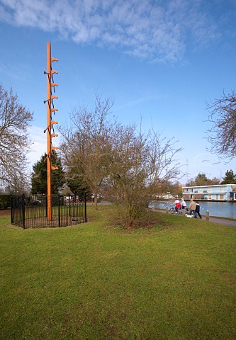 The Eights Tree rowing sculpture by Ray Smith on the River Thames next to Molesey Boat Club East Molesey Surrey England