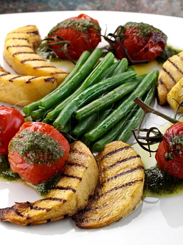 Roasted vegetables with mint sauce