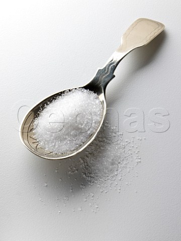 Caddy spoon of granulated white sugar