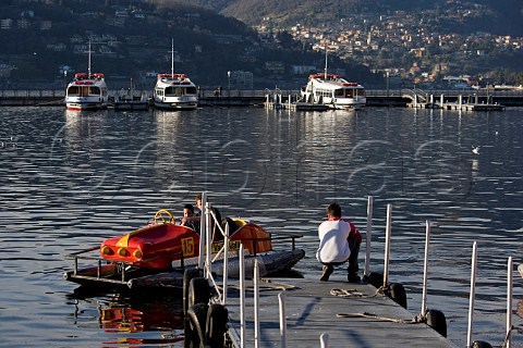 Tourist paddle boat at Como Lake Como Lombardy Italy