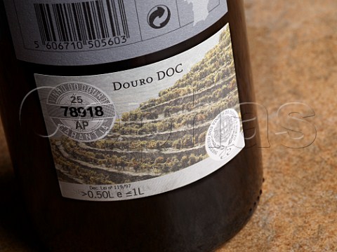Douro DOC back label on bottle of Quinta do Ca Portuguese table wine