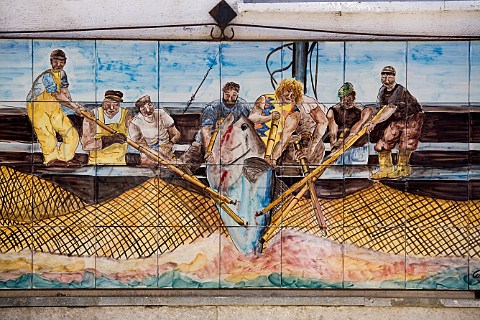 Mural depicting tuna fishing Favignana Island near Trapani Sicily Italy