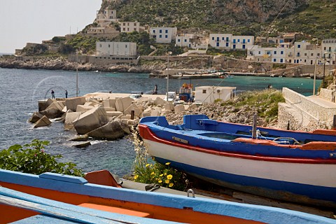 Fishing boats in Levanzo harbour Levanzo Island Sicily Italy
