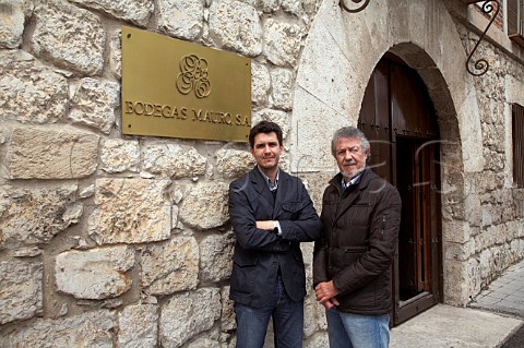 Mariano Garca with his son Mauro Alberto Garca outside the old stone winery of Bodegas Mauro in Tudela de Duero near Valladolid Castilla y Len Spain