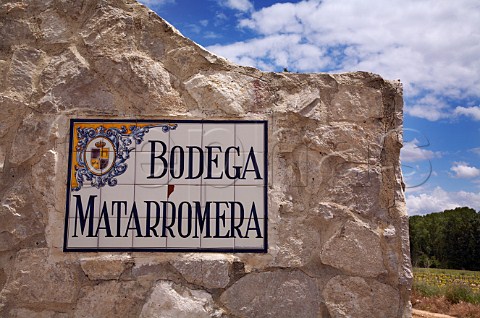 Sign at entrance to Bodegas Matarromera Olivares de Duero Castilla y Len Spain Ribera del Duero
