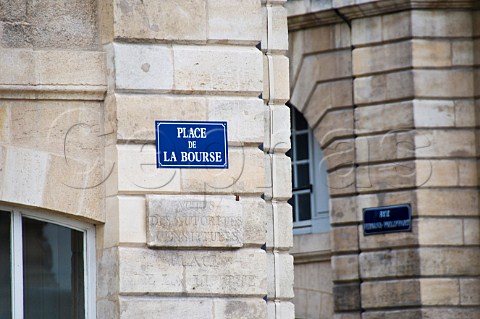 Street sign on Place de la Bourse Bordeaux Gironde France