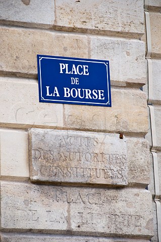 Street sign on Place de la Bourse Bordeaux Gironde France
